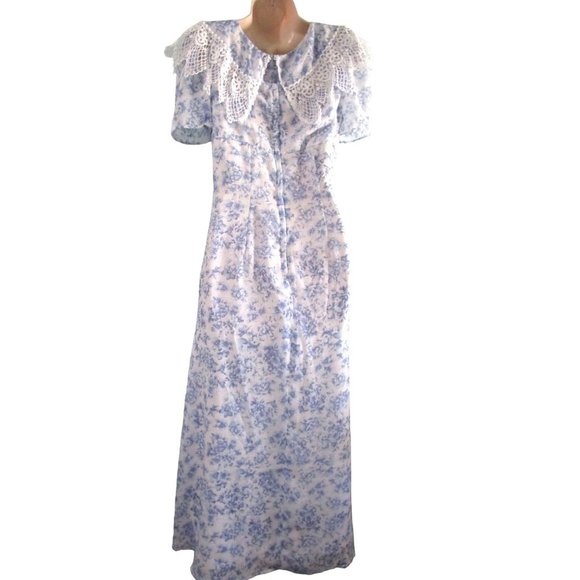 Vintage Scott McClintock Blue Floral Lace Empire Waist Tea Dress Ladies Size 8 - Picture 2 of 16
